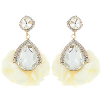 2-TIER EVENING GLAM TEARDROP HALO BLOOM FABRIC DROP EARRINGS