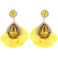 2-TIER EVENING GLAM TEARDROP HALO BLOOM FABRIC DROP EARRINGS