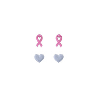 2PAIR BREAST CANCER PINK RIBBON HEART EARRINGS