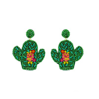 SEED BEAD HANDMADE CACTUS BEADWORK DROP EARRINGS