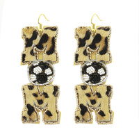 SOCCER MOM-SEED BEAD HANDMADE LEOPARD PRINT FAUX SUEDE BEADED DANGLE AND DROP HOOK EARRINGS