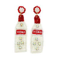 VODKA BOTTLE SEED BEAD HANDMADE JEWELED MULTICOLOR BEAD MIX BEADED EMBROIDERY DANGLE AND DROP EARRINGS
