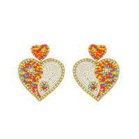 SEED BEAD HANDMADE YIN YANG HEART SHAPED BEADWORK DROP EARRINGS