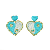 SEED BEAD HANDMADE YIN YANG HEART SHAPED BEADWORK DROP EARRINGS