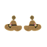 SEED BEAD HANDMADE STRAW SUMMER HAT BEADWORK DROP EARRINGS