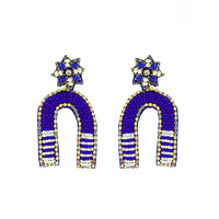 SEED BEAD HANDMADE GAMEDAY STRIPED ARCH BEADWORK JEWELED DROP EARRINGS