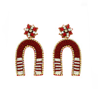 SEED BEAD HANDMADE GAMEDAY STRIPED ARCH BEADWORK JEWELED DROP EARRINGS