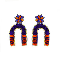 SEED BEAD HANDMADE GAMEDAY STRIPED ARCH BEADWORK JEWELED DROP EARRINGS