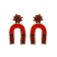 SEED BEAD HANDMADE GAMEDAY STRIPED ARCH BEADWORK JEWELED DROP EARRINGS