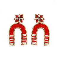 SEED BEAD HANDMADE GAMEDAY STRIPED ARCH BEADWORK JEWELED DROP EARRINGS
