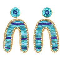 LARGE MULTICOLOR SEED BEAD ARCH HANDMADE JEWELED EMBROIDERY DANGLE AND DROP EARRINGS