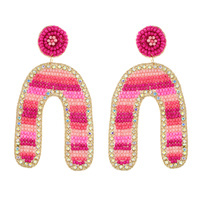 LARGE MULTICOLOR SEED BEAD ARCH HANDMADE JEWELED EMBROIDERY DANGLE AND DROP EARRINGS