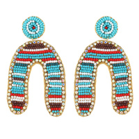 LARGE MULTICOLOR SEED BEAD ARCH HANDMADE JEWELED EMBROIDERY DANGLE AND DROP EARRINGS