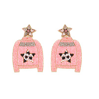 SEED BEAD HANDMADE WESTERN COWGIRL STAR DESIGN SHIRT BEADWORK DROP EARRINGS