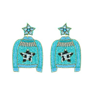 SEED BEAD HANDMADE WESTERN COWGIRL STAR DESIGN SHIRT BEADWORK DROP EARRINGS
