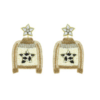 SEED BEAD HANDMADE WESTERN COWGIRL STAR DESIGN SHIRT BEADWORK DROP EARRINGS