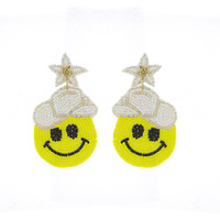 SEED BEAD HANDMADE BEADWORK COWBOY HAT SMILEY FACE DROP EARRINGS