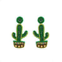 SEED BEAD HANDMADE CACTUS BEADWORK DROP EARRINGS