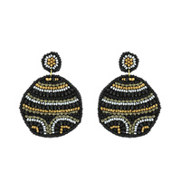 BOHO SEED BEAD HANDMADE 2-TIER DISC BEADWORK DROP EARRINGS