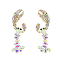 SEA LIFE LOBSTER CRUSTACEAN CRYSTAL PAVE JEWELED DANGLE & DROP EARRINGS