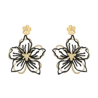 2-TIER FLORAL PAVE DANGLE AND DROP TULLE EARRINGS IN GOLD TONE METAL