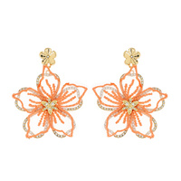 2-TIER FLORAL PAVE DANGLE AND DROP TULLE EARRINGS IN GOLD TONE METAL