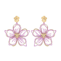 2-TIER FLORAL PAVE DANGLE AND DROP TULLE EARRINGS IN GOLD TONE METAL