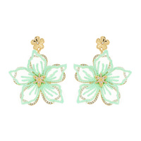 2-TIER FLORAL PAVE DANGLE AND DROP TULLE EARRINGS IN GOLD TONE METAL