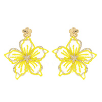 2-TIER FLORAL PAVE DANGLE AND DROP TULLE EARRINGS IN GOLD TONE METAL