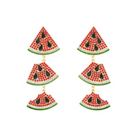 3-TIER WATERMELON SLICES RHINESTONE PAVE LONG DROP EARRINGS