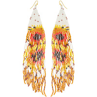 SUNFLOWERS -SEED BEAD NATIVE AMERICAN TASSEL PRINT LONG DROP EARRINGS