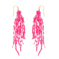 NATIVE AMERICAN MULTICOLOR BEADED FRINGE LONG DROP DANGLE HOOK EARRINGS