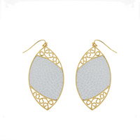 BOHO FILIGREE LEAF FAUX LEATHER DANGLE AND DROP EARRINGS