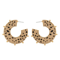 LEOPARD/COWHIDE/COW- BOHO ANIMAL PRINT SUEDE STUDDED HOOP EARRINGS