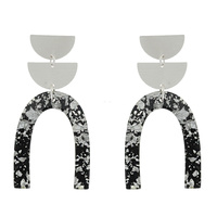 BOHO HALF MOON FOIL RESIN ARCH DROP AND DANGLE EARRINGS IN GOLD AND SILVER TONE BRUSHED METAL