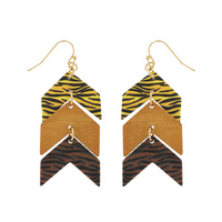 LEOPARD/ TIGER/ COW-ANIMAL PRINT CHEVRON WOODEN AND ACRYLIC DANGLE AND DROP EARRINGS