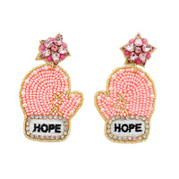 HOPE PINK BOXING GLOVES SEED BEAD HANDMADE JEWELED BEADED EMBROIDERY DANGLE AND DROP EARRINGS