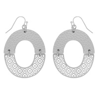 BOHEMIAN BRUSHED METAL WOODEN OVAL EARRINGS