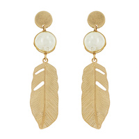 BOHO 3-TIER SYNTHETIC PEARL FEATHER DANGLE AND DROP EARRINGS