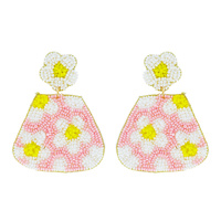DAISY FLOWER PATTERN SEED BEAD HANDMADE BEADED EMBROIDERY FLORAL DANGLE AND DROP EARRINGS