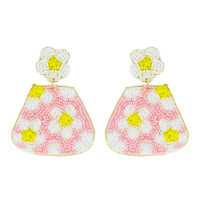 DAISY FLOWER PATTERN SEED BEAD HANDMADE BEADED EMBROIDERY FLORAL DANGLE AND DROP EARRINGS