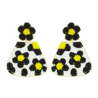 DAISY FLOWER PATTERN SEED BEAD HANDMADE BEADED EMBROIDERY FLORAL DANGLE AND DROP EARRINGS