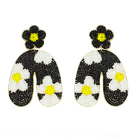 FLORAL PRINT ARCH SEED BEAD HANDMADE BEADED DANGLE AND DROP EARRINGS