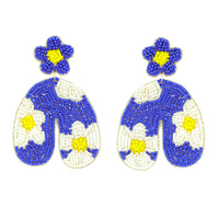 FLORAL PRINT ARCH SEED BEAD HANDMADE BEADED DANGLE AND DROP EARRINGS