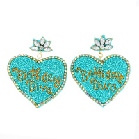 BIRTHDAY DIVA SEED BEAD HANDMADE BEADED EMBROIDERY JEWELED DANGLE AND DROP HEART SHAPED EARRINGS