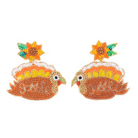 THANKSGIVING TURKEY GOBBLE SEED BEAD HANDMADE BEAD MIX BEADED EMBROIDERY DANGLE AND DROP EARRINGS