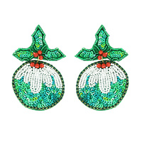MISTLETOE FROSTY XMAS ORNAMENT DECORATION SPHERES SEED BEAD HANDMADE BEAD MIX JEWELED EMBROIDERY DANGLE AND DROP EARRINGS