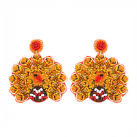 THANKSGIVING TURKEY SEED BEAD HANDMADE BEADED EMBROIDERY DANGLE AND DROP EARRINGS