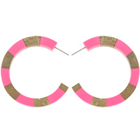 BOHO TWO-TONE STRIPED OPEN HOOP ACRYLIC EARRINGS