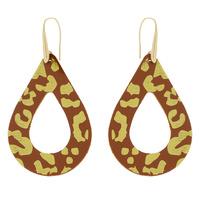 BOHO VEGAN FAUX LEATHER GOLD LEOPARD ANIMAL PRINT OPEN TEARDROP DANGLE AND DROP EARRINGS